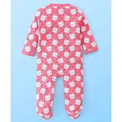 Babyhug Cotton Knit Full Sleeves Footed Sleepsuit Kitty Print Pack of 2 - Red & Pink