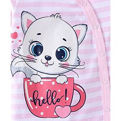 Babyhug Cotton Knit Full Sleeves Footed Sleepsuit Kitty Print Pack of 2 - Red & Pink