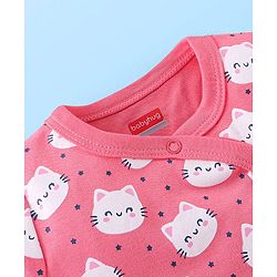Babyhug Cotton Knit Full Sleeves Footed Sleepsuit Kitty Print Pack of 2 - Red & Pink