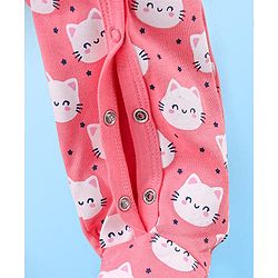 Babyhug Cotton Knit Full Sleeves Footed Sleepsuit Kitty Print Pack of 2 - Red & Pink