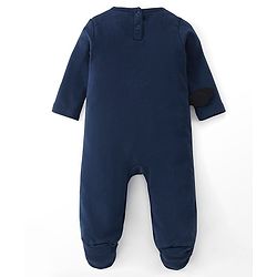 Babyhug Cotton Knit Full Sleeves Footed Sleepsuit Lion Applique - Blue & White