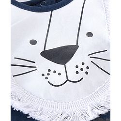 Babyhug Cotton Knit Full Sleeves Footed Sleepsuit Lion Applique - Blue & White
