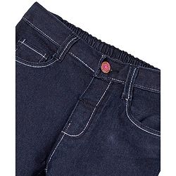 Babyhug Cotton Spandex Full Length Stretchable Solid Jeans - Dark Blue