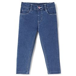 Babyhug Cotton Spandex Full Length Stretchable Solid Jeans - Dark Blue