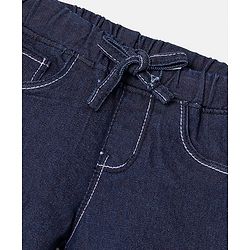 Babyhug Cotton Spandex Full Length Solid Color Stretchable Washed Denim Joggers - Dark Blue