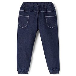 Babyhug Cotton Spandex Full Length Solid Color Stretchable Washed Denim Joggers - Dark Blue