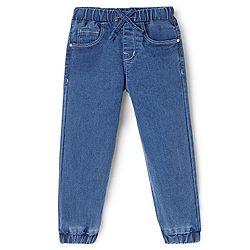 Babyhug Cotton Spandex Full Length Solid Color Stretchable Washed Denim Joggers - Dark Blue