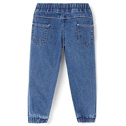 Babyhug Cotton Spandex Full Length Solid Color Stretchable Washed Denim Joggers - Dark Blue