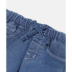 Babyhug Cotton Spandex Full Length Solid Color Stretchable Washed Denim Joggers - Dark Blue