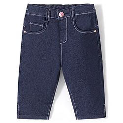 Babyhug Cotton Spandex Capri Length Stretchable Solid Jeans - Dark Blue