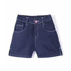 Babyhug Cotton Poly Washed Denim Shorts With Stretch - Dark Blue