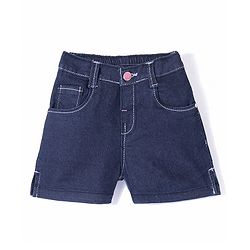 Babyhug Cotton Poly Washed Denim Shorts With Stretch - Dark Blue
