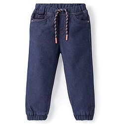 Babyhug Denim Washed Full Length  Jogger With Stretch - Dark Blue