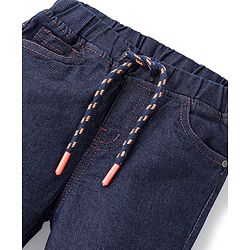 Babyhug Denim Washed Full Length  Jogger With Stretch - Dark Blue