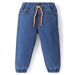 Babyhug Denim Washed Full Length  Jogger With Stretch - Medium Blue