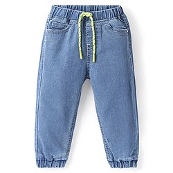 Babyhug Denim Washed Full Length  Jogger With Stretch - Light Blue