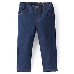 Babyhug Denim Washed Full Length  With Stretch Jeans Solid Colour  With Mock Fly  - Dark Blue