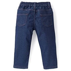 Babyhug Denim Washed Full Length  With Stretch Jeans Solid Colour  With Mock Fly  - Dark Blue