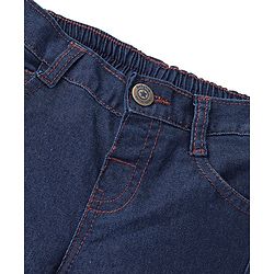 Babyhug Denim Washed Full Length  With Stretch Jeans Solid Colour  With Mock Fly  - Dark Blue