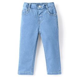 Babyhug Denim Washed Full Length  With Stretch Jeans Solid Colour   Fly With Zipper -  Light Blue