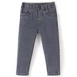 Babyhug Cotton Spandex Full Length Jeans With Stretch Solid Color   Fly With Zipper -  Charcoal Grey