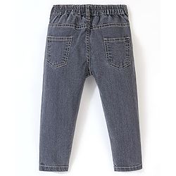 Babyhug Cotton Spandex Full Length Jeans With Stretch Solid Color   Fly With Zipper -  Charcoal Grey