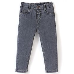 Babyhug Cotton Spandex Full Length Jeans With Stretch Solid Color   Fly With Zipper -  Charcoal Grey