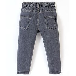 Babyhug Cotton Spandex Full Length Jeans With Stretch Solid Color   Fly With Zipper -  Charcoal Grey
