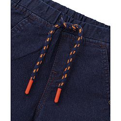 Babyhug Cotton Denim Above Knee Length Bermuda With Stretch Solid Colour - Dark Blue