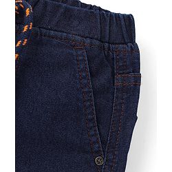 Babyhug Cotton Denim Above Knee Length Bermuda With Stretch Solid Colour - Dark Blue