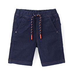 Babyhug Cotton Denim Above Knee Length Bermuda With Stretch Solid Colour - Dark Blue