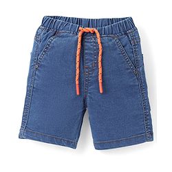 Babyhug Cotton Denim Above Knee Length Bermuda With Stretch Solid Colour - Blue