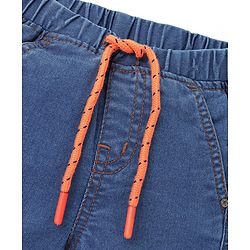 Babyhug Cotton Denim Above Knee Length Bermuda With Stretch Solid Colour - Blue