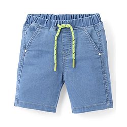 Babyhug Cotton Denim Above Knee Length Bermuda With Stretch Solid Colour - Dark Blue