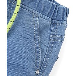 Babyhug Cotton Denim Above Knee Length Bermuda With Stretch Solid Colour - Dark Blue