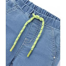 Babyhug Cotton Denim Above Knee Length Bermuda With Stretch Solid Colour - Dark Blue