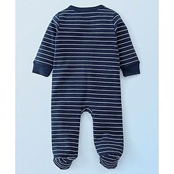 Babyhug Cotton Knit Full Sleeves Striped Footed Sleepsuit with Lion Print Pack of 2 - Blue Yellow & White