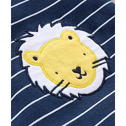 Babyhug Cotton Knit Full Sleeves Striped Footed Sleepsuit with Lion Print Pack of 2 - Blue Yellow & White