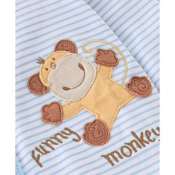 Babyhug Cotton Knit Full Sleeves Striped Footed Sleepsuit with Lion Print - Blue