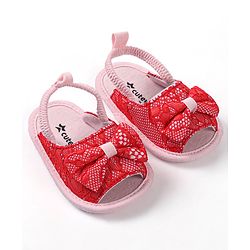 Cute Walk by Babyhug Slip On Booties with Bow - Red