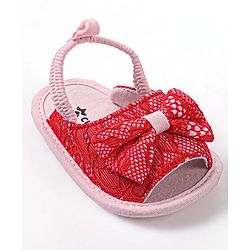 Cute Walk by Babyhug Slip On Booties with Bow - Red