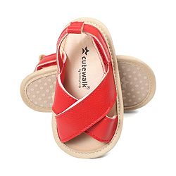 Cute Walk by Babyhug Solid Color Booties with Velcro Closure - Red