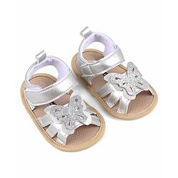 Cute Walk by Babyhug Velcro Closure Booties with Butterfly Detailing - Silver
