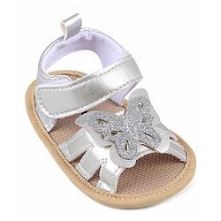 Cute Walk by Babyhug Velcro Closure Booties with Butterfly Detailing - Silver