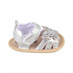 Cute Walk by Babyhug Velcro Closure Booties with Butterfly Detailing - Silver