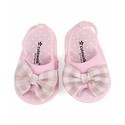 Cute Walk by Babyhug Slip On Booties Bow Applique  - Pink