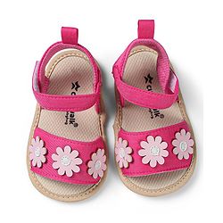 Cute Walk by Babyhug Booties with Floral Applique & Velcro Closure - Fushia
