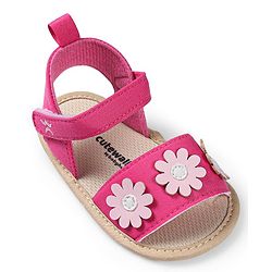 Cute Walk by Babyhug Booties with Floral Applique & Velcro Closure - Fushia