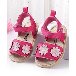 Cute Walk by Babyhug Booties with Floral Applique & Velcro Closure - Fushia