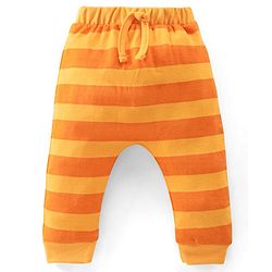 Babyhug Interlock Cotton Full Length Diaper Pants Stripes & Jungle Print Pack of 3 - Orange & White